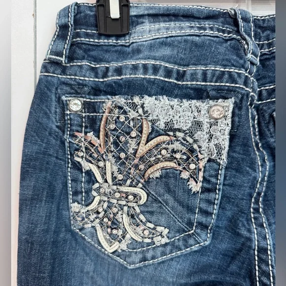 Miss Me Jeans Dark Blue Skinny with Fleur de Lis Embellishments - Picture 6 of 11